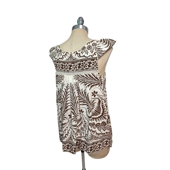 Plenty By Tracy Reese Brown & White Floral Sleeveless Cotton Tunic Top Size 6 - Picture 3 of 5